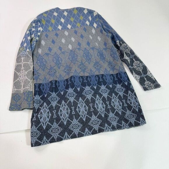 J. Jill Sweater Women Large Blue Abstract Button Front Cardigan Artsy Patchwork - Picture 8 of 9